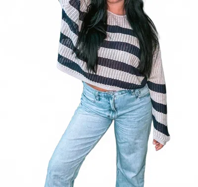 By Together Striped Knit Sweater In Natural & Navy In Blue