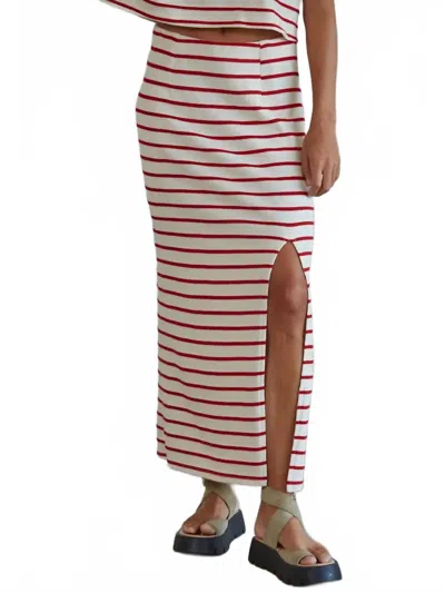 By Together Striped Pencil Midi Skirt In Cream Red In Multi