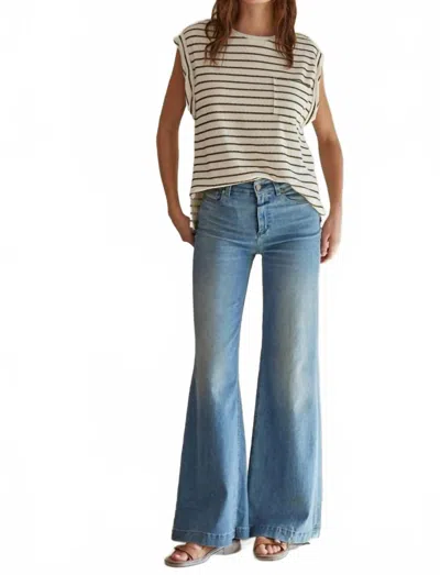 By Together Striped Round Neck Sleeveless Top In Cream Olive In Neutral