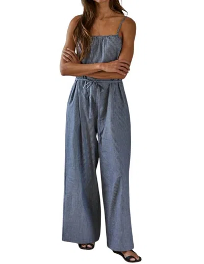 By Together Striped Square Neck Wide Leg Jumpsuit In Dark Denim In Blue
