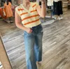 By Together Striped V-neck Sweater Vest In Cream/orange