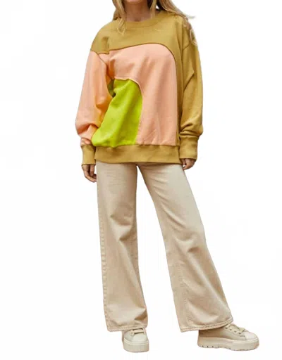 By Together Sunset Hour Crewneck Pullover In Coral In Yellow