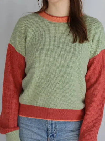 By Together Sunset Melon Knit Sweater In Sage Cherry