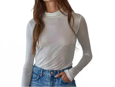 By Together Tencel Jersey Turtleneck Sheer Top In White In Gray