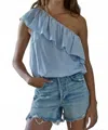 By Together Terre Ruffle Top In Light Blue In Blue