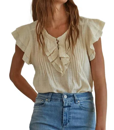 By Together Woven Linen Button Top In Beige In Brown