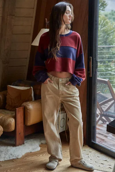 By Together The Sidelines Cropped Pullover Top In Navy-burgundy In Transparent