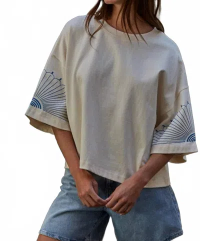 By Together Threaded Tee In White Blue In Gray