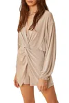 By Together Twisted Lurex Open-back Romper In Espresso In Neutral