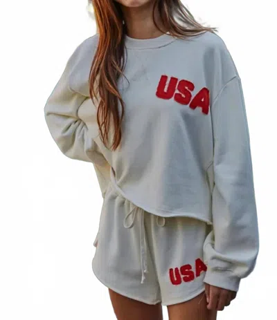 By Together Usa Cropped Crewneck Sweater In Ivory In White