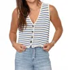 By Together V-neck Button Down Vest In Navy And Cream Striped In Multi