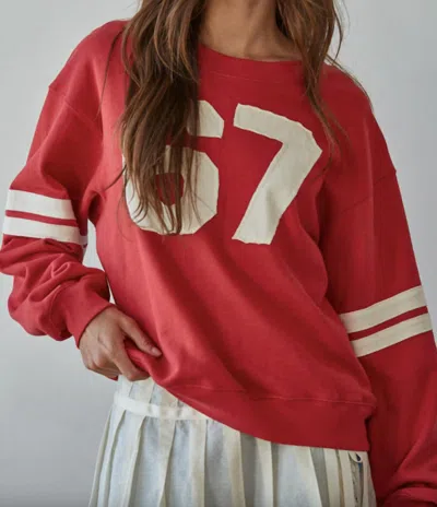 By Together Varsity Pullover In Red In Brown