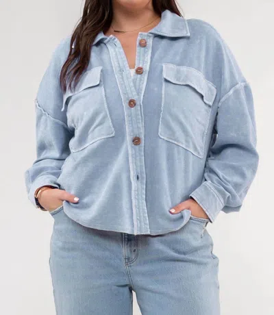 By Together Vintage Washed Patchwork Shacket - Plus In Blue