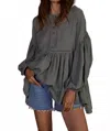 By Together Vivian Cotton Gauze Button Tunic Top In Dark Sage In Black