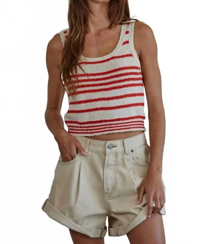 By Together Vivian Knit Sweater Cotton Striped Round Neck Tank Top In Red And Cream