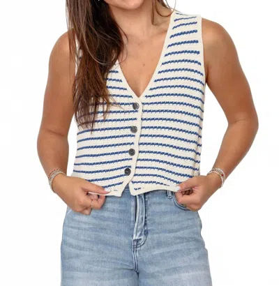 By Together V-neck Button Down Vest In Navy And Cream Striped In White