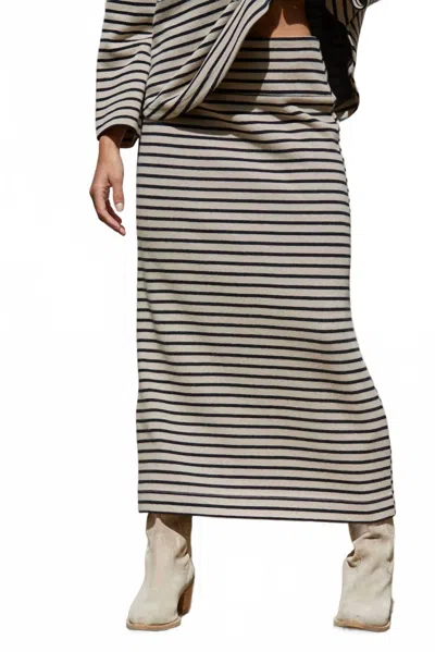 By Together Knit Striped Pencil Maxi Skirt In Taupe Black