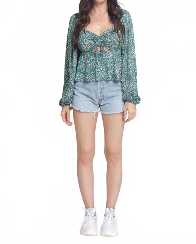By Together Willow Balloon Sleeves Top In Teal In Blue