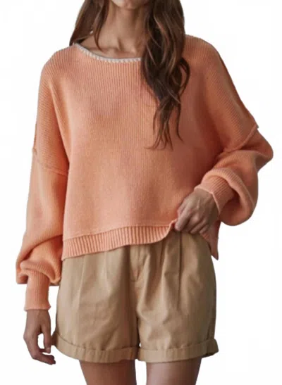 By Together Women's Contrast Stitch Pullover Sweater In Coral In Multi