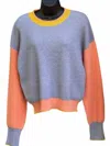By Together Women's Knit Sweater In Dusty Blue/coral In Multi