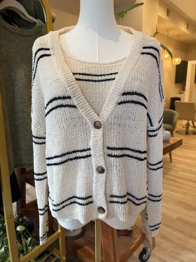 By Together Women's Knit Sweater Striped V-neck Cardigan In Natural Black