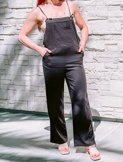 By Together Women's Linen With Tie Straps Overalls In Charcoal In Gray