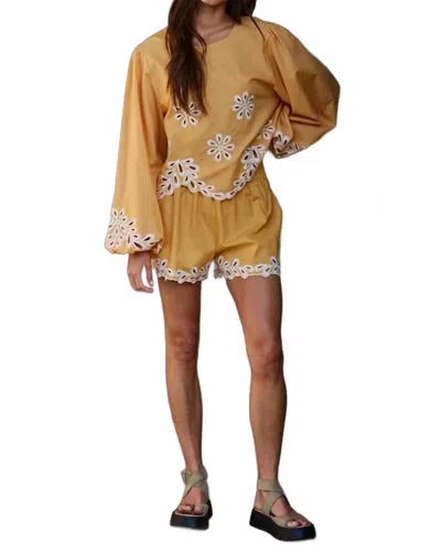 By Together Women's Resort Embroidered Puff Sleeve Top In Yellow