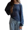By Together Women's Sweater Knit Crochet Top In Navy In Blue