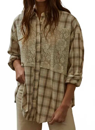 By Together Women's The Burke Flannel Top In Taupe/brown In Green