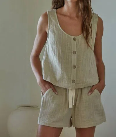 By Together Woven Cotton Button Down Tank In Oat In Brown
