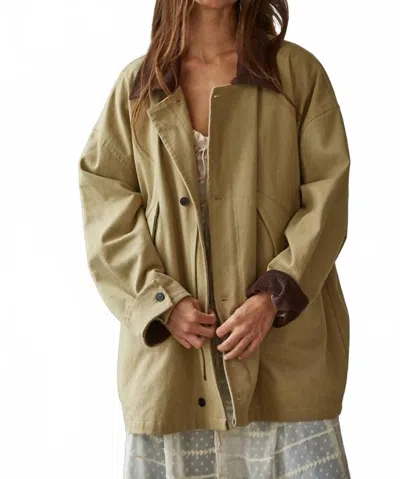 By Together Woven Cotton Contrast Corduroy Utility Jacket In Khaki In Green