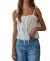 By Together Woven Cotton Eyelet Button Down Square Neck Top In White In White