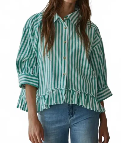 By Together Woven Cotton Striped Button Down Shirt In Green/white
