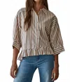 By Together Woven Cotton Striped Button-down Shirt In Ivory Rust In Multi