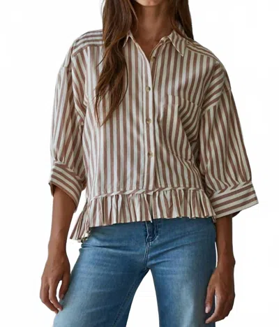 By Together Woven Cotton Striped Button-down Shirt In Ivory Rust In Multi