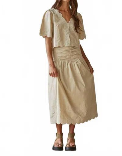 By Together Woven Crop Top In Floral Embroidery Blooms In Neutral