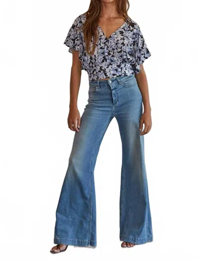 By Together Woven Floral V-neck Top In Blue Multi