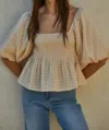 By Together Woven Gauze Puffy Sleeve Top In Cream In White
