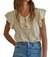 By Together Woven Linen Button Top In Beige In Brown