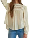 By Together Woven Long Sleeve Mock Neck Top In Natural In White