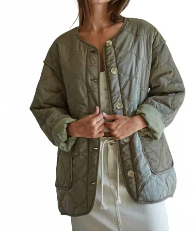 By Together Woven Nylon Quilted Jacket In Olive In Green