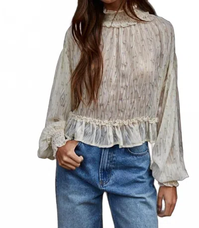 By Together Woven Polyester Floral Print See Through Smocked Top In Cream In Gray