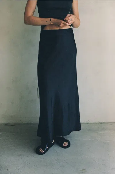 By Together Woven Polyester Spandex Satin Maxi Skirt In Black