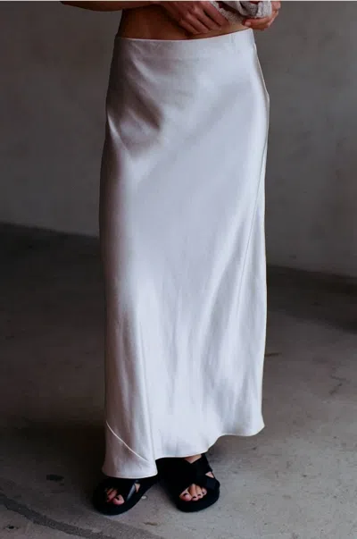 By Together Woven Polyester Spandex Satin Maxi Skirt In Pearl In Beige
