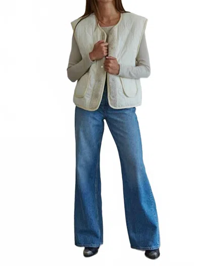 By Together Woven Quilted Fleece Snap Vest In Cream In White