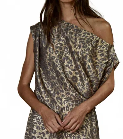By Together Woven Satin Animal Print Off The Shoulder Top In Gold