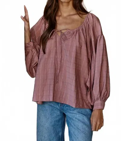 By Together Woven Scoop Neck Long Sleeve Blouse In Pink