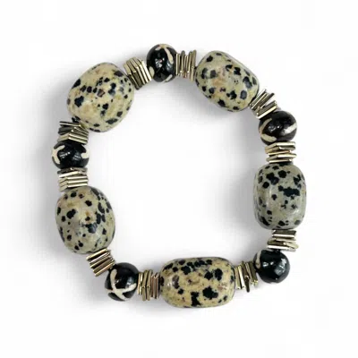 By Virgo Women's Black / White / Gold Jasmine Jasper Beaded Bracelet