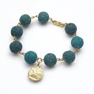 By Virgo Women's Blue / Gold Aurelia Lava Stone Beaded Bracelet