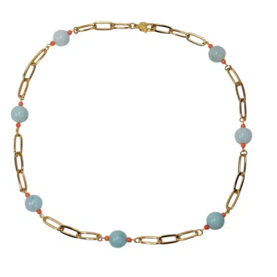 By Virgo Women's Blue / Gold / Yellow Aqua Gold Jade Chain Necklace In Multi